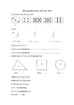 Đề ôn tập giữa học kì 1 môn Toán lớp 1 - Đề 4