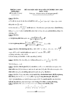 Đề thi học sinh giỏi Toán 12 năm 2019 – 2020 trường Đồng Đậu – Vĩnh Phúc