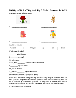 Bài tập cuối tuần Tiếng Anh lớp 3 Global Success - Tuần 23