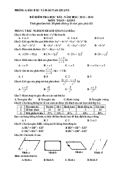Đề cuối học kì 1 Toán 8 năm 2023 – 2024 phòng GD&ĐT quận 8 – TP HCM