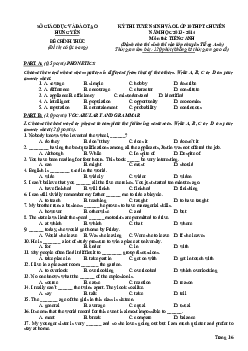 Đề thi tuyển sinh vào lớp 10 THPT chuyên Hưng Yên năm học 2013-2014 môn thi Tiếng Anh