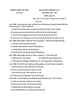Đề thi thử THPT Quốc Gia 2021 môn Sử trường chuyên Lào Cai lần 1 (có đáp án chi tiết)