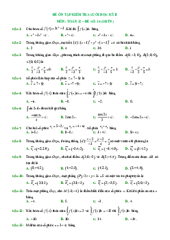 TOP25 đề ôn tập kiểm tra cuối học kỳ 2 môn Toán 12 (100% trắc nghiệm)