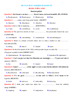 TOP 120 câu trắc nghiệm về danh từ trong Tiếng Anh lớp 12 (có đáp án)