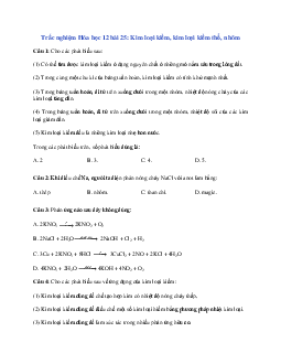 Trắc nghiệm Hóa 12 bài 25: Kim loại kiềm, kim loại kiềm thổ, nhôm