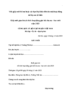 Viết giấy mời bố mẹ hoặc các bạn lớp khác đến dự một hoạt động do lớp em tổ chứcTiếng việt 4| Chân trời sáng tạo