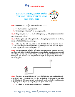 Đề minh họa kỳ thi tuyển sinh lớp 10 THPT năm học 2018 – 2019 môn Toán sở GD và ĐT TP. HCM