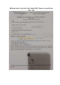 Đề thi giữa học kì 1 lớp 9 môn Toán Trường THCS Thuận An, Long Mỹ năm 2020 - 2021