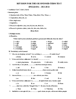 Đề cương ôn tập giữa học kì 2 môn Tiếng Anh 6 sách Global Success