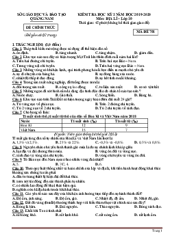 Đề thi môn địa lí 10 học kỳ 2 Quảng Nam 2019-2020 (có đáp án)