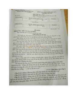 Đề thi học kì 1 lớp 9 môn Ngữ văn Phòng GD&ĐT Thanh Hóa năm học 2019 - 2020 (đề chẵn)