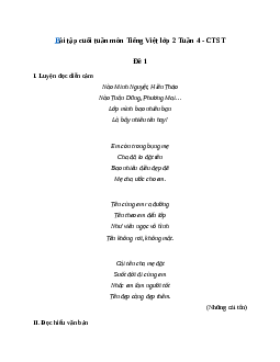 Phiếu bài tập cuối tuần lớp 2 môn Tiếng Việt Chân trời sáng tạo - Tuần 4