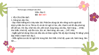 Giáo án điện tử Tiếng việt 3 Bài 1 Cánh diều: Đọc: Bạn mới