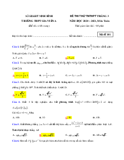 Đề thi thử tốt nghiệp THPT tháng 3/2021 môn Toán trường Gia Viễn A, Ninh Bình (có đáp án)