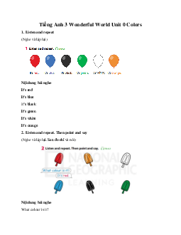 Giải BT Tiếng Anh 3 Wonderful World Unit 0 Colours