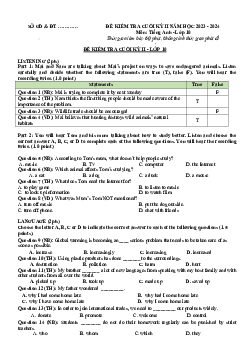 Đề thi học kì 2 môn Tiếng Anh 10 năm 2023 - 2024 sách Kết nối tri thức với cuộc sống