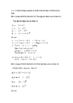 Giải bài tập trang 60, 61 SGK Giải tích lớp 12: Hàm số lũy thừa
