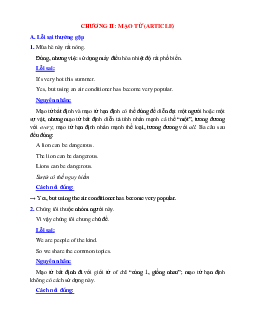 Tài liệu về các lỗi sai về mạo từ-article trong Tiếng Anh 12 và cách khắc phục