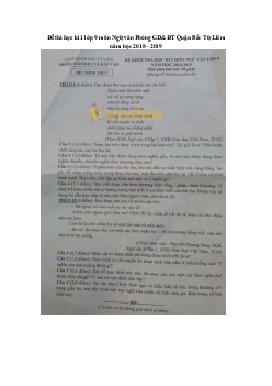 Đề thi học kì 1 lớp 9 môn Ngữ văn Phòng GD&ĐT Quận Bắc Từ Liêm năm học 2018 - 2019