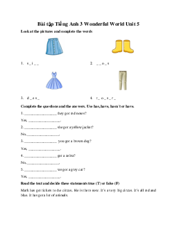 Bài tập Tiếng Anh 3 Wonderful World Unit 5 My clothes