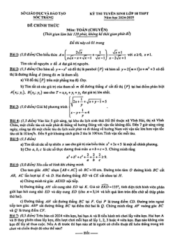 Đề tuyển sinh lớp 10 môn Toán (chuyên) năm 2024 – 2025 sở GD&ĐT Sóc Trăng