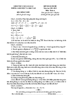 Đề thi Olympic Toán 6 năm 2022 – 2023 phòng GD&ĐT Hoàng Mai – Nghệ An