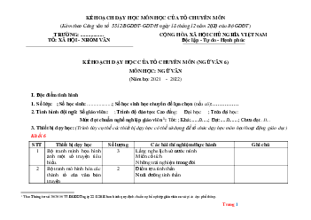 Kế hoạch dạy học tổ chuyên môn Ngữ Văn 6 sách chân trời sáng tạo
