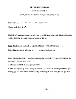 Đề thi học sinh giỏi môn Toán lớp 6 năm học 2019 - 2020 - Đề 3