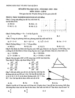 Đề thi học kì 2 Toán 8 năm 2023 – 2024 phòng GD&ĐT quận 8 – TP HCM
