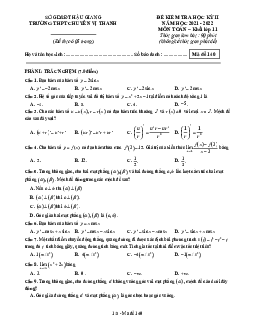 Đề học kỳ 2 Toán 11 năm 2021 – 2022 trường chuyên Vị Thanh – Hậu Giang