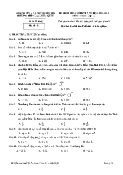Đề cuối kỳ 1 Toán 11 năm 2022 – 2023 trường Lạc Long Quân – Bến Tre