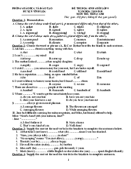 Đề Thi Học Sinh Giỏi Lớp 9 Năm Học 2018-2019 Môn Thi Tiếng Anh Phòng Giáo Dục Và Đào Tạo Huyện Vĩnh Lộc (có đáp án)