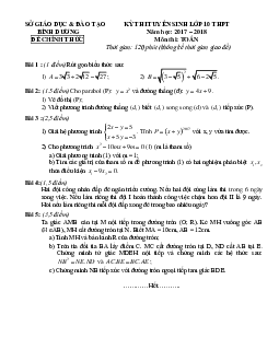 Đề thi tuyển sinh lớp 10 THPT năm học 2017 – 2018 môn Toán sở GD và ĐT Bình Dương