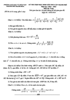 Đề học sinh giỏi Toán THCS năm 2022 – 2023 phòng GD&ĐT thành phố Thanh Hóa