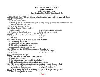 Đề thi học kỳ 1 Tin Học 6 năm 2022-2023 (có đáp án và ma trận) - Đề 1