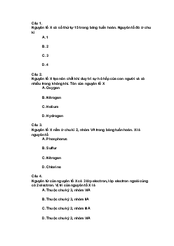 Trắc nghiệm Khoa học tự nhiên 7  Bài 3: Sơ lược về bảng tuần hoàn các nguyên tố hóa học| Cánh diều