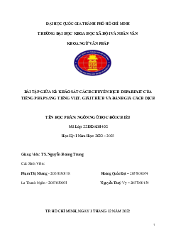 Bài thu hoạch giữa kì | Ngôn ngữ học đối chiếu | Đại học Khoa học Xã hội và Nhân văn, Đại học Quốc gia Thành phố HCM