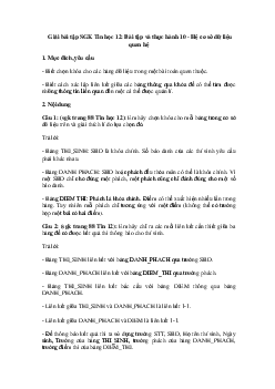 Giải bài tập SGK Tin học 12: Bài tập và thực hành 10 - Hệ cơ sở dữ liệu quan hệ