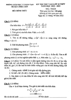 Đề thi thử Toán vào 10 năm 2022 – 2023 phòng GD&ĐT Triệu Sơn – Thanh Hóa