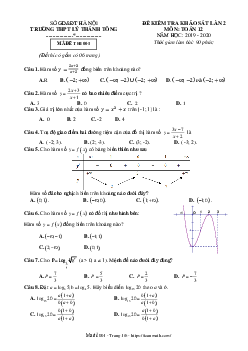 Đề khảo sát Toán 12 lần 2 năm 2019 – 2020 trường Lý Thánh Tông – Hà Nội