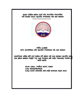 Tiểu luận ''Những vấn đề cơ bản về bảo vệ an ninh quốc gia và bảo đảm trật tự an toàn xã hội trong thời kì đổi mới''