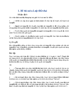 Đề thi mẫu môn Luật Đất đai có bài làm hướng dẫn giải
