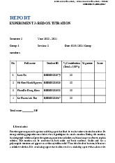 A Report - Laboratory experiment 3 : Redox titration | Bài báo cáo học phần Chemistry Laboratory | Trường Đại học Quốc tế, Đại học Quốc gia Thành phố Hồ Chí Minh