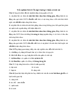 Trắc nghiệm Sinh 12 Ôn tập Chương 2: Quần xã sinh vật
