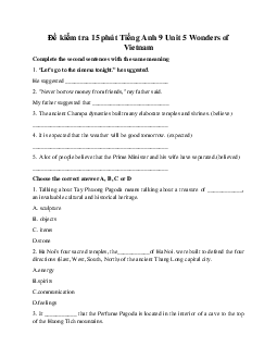 Đề kiểm tra 15 phút Tiếng Anh 9 Unit 5 Wonders of Vietnam