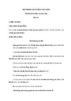 Đề thi học kì 2 lớp 2 môn Tiếng Việt theo Thông tư 27 - Đề 1 | Kết nối tri thức