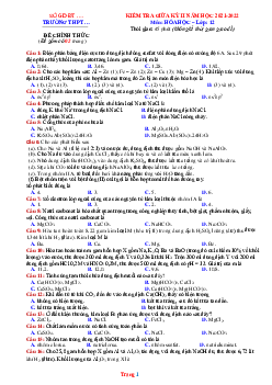 Đề thi giữa học kỳ II năm 2021-2022 môn hóa 12 Đề 3 (có đáp án)
