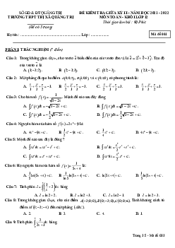 Đề thi giữa kỳ 2 Toán 12 năm 2021 – 2022 trường THPT Thị xã Quảng Trị