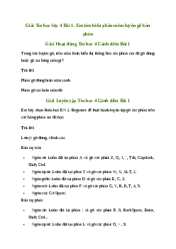 Giải Tin học lớp 4 Bài 1: Em tìm hiểu phần mềm luyện gõ bàn phím | Cánh diều