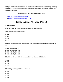 Bài tập cuối tuần lớp 3 môn Toán Kết nối tri thức - Tuần 1